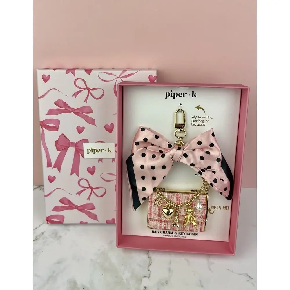 Piper K Parisian Pink Bow Mini Purse Keychain Handbag Charm